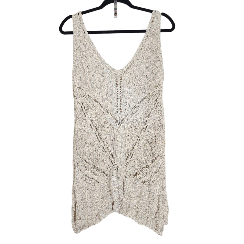 ASTR Tunic Top Blouse Womens S Beige Macrame Knit Sleeveless V Neck Cotton Blend - Picture 2 of 10